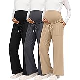 Sweetyweee 3 Pack Women's Maternity Pants Wide Leg Lounge Over The Belly Loose Drawstring Casual Pregnancy Pants with Pockets