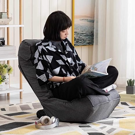 Amazon 座椅子 折りたたみ式 ひとりソファー ふわふわ ボリューム満点 あぐらかけフロアチェア リクライニング 頭部調節可能 背もたれ６段 低反発 ヘタリにくい 収納便利 在宅勤務 一人暮らし 座面厚さ19cm グレー 6099a C157 Gy 座椅子 オンライン通販