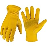 KKOYING Leather Work Gloves for Men & Women, Reinforced Durable Gardening Gloves,Cowhide Work Gloves,Puncture & Cut Resistant