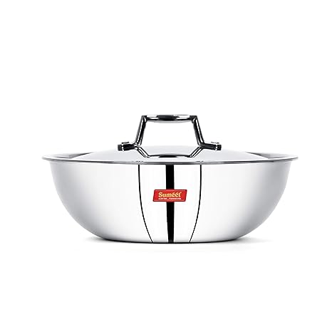 Sumeet Cook Smart Tri Ply SAS Tasra with Lid (Steel-Aluminium-Steel , 3 Layers , 1.5Ltr , 22Cm)