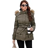PAPILLON D'OR WEAR YOUR WINGS Women's Belted Mid-Length Puffer Coat - Detachable Faux Fur Collar Winter Jacket