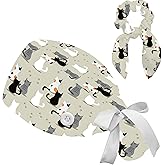 Scrub Caps Women Nursing Hats with Button, Adjustable Working Cap with Ponytail Pouch Scrunchy and Ribbon Tie for Women