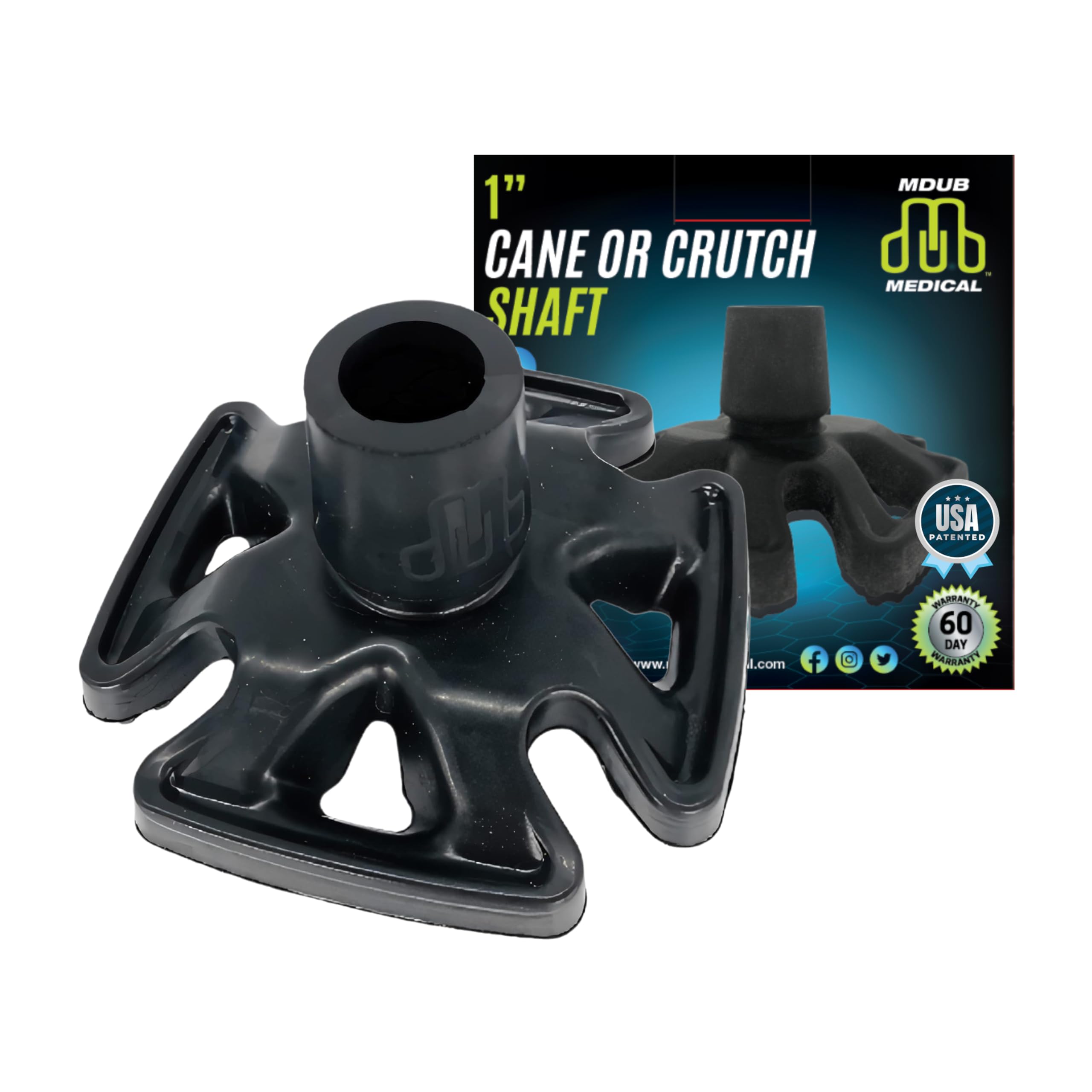 Photo 1 of MDUB Medical All Terrain Tip - Heavy Duty Design Cane or Crutch Tip - Sand, Snow, Dirt, and Rain Tip for 1" Shafts | Black | 1 Pack