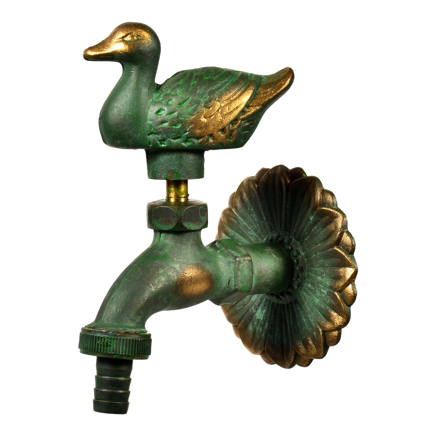 Variosan Retro Garden Tap, 1/2-Inch, Patinated Brass, Large Gap Between Tap and Wall, Solid Wall Rosette
