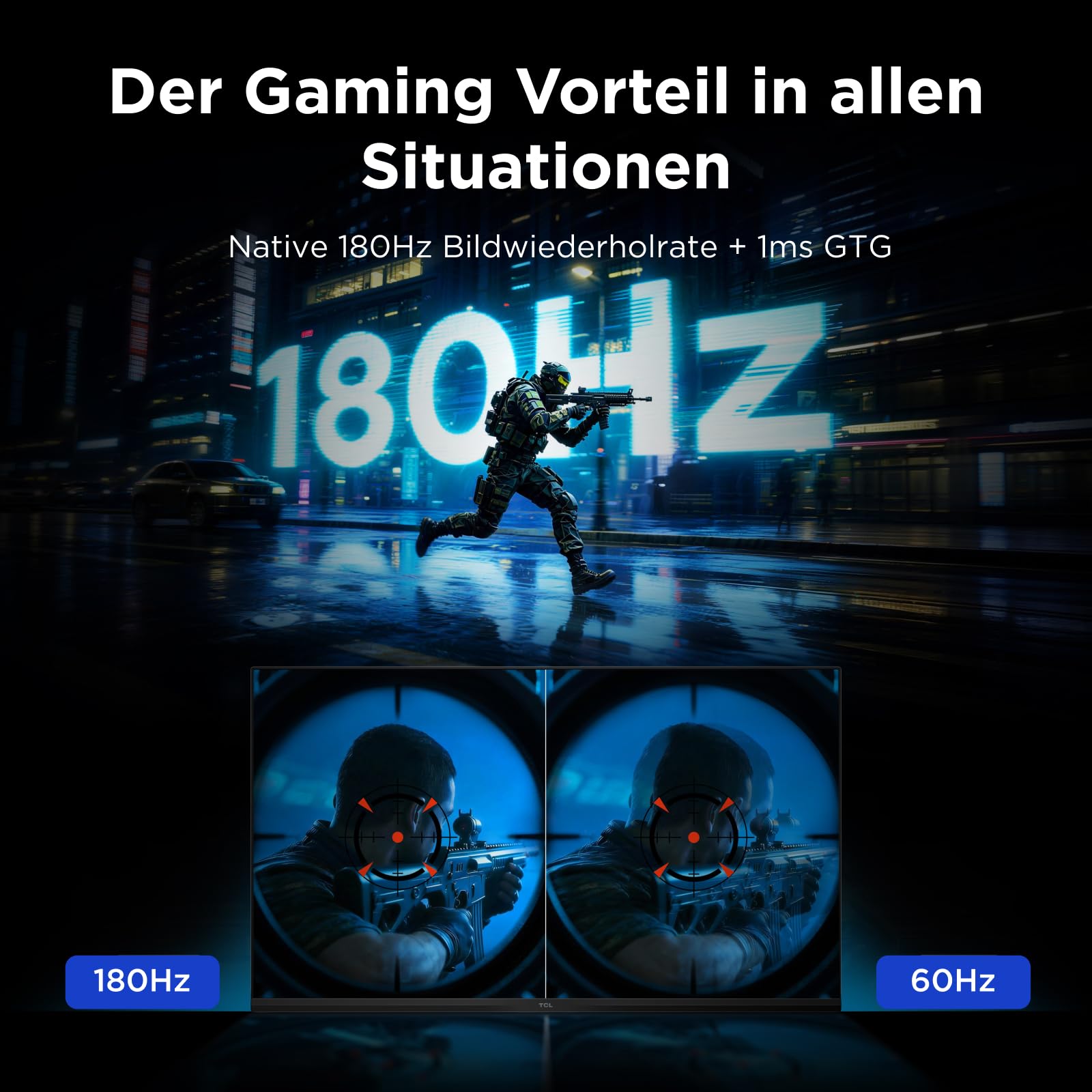 TCL Gaming Monitor 27 Zoll QD-Mini-LED 27G64, QHD-Auflösung, 180Hz, Fast-HVA-Panel, HDR 600 nits, 1ms GTG Reaktionszeit, AMD Freesync, Kompatibilität mit G-Sync 4