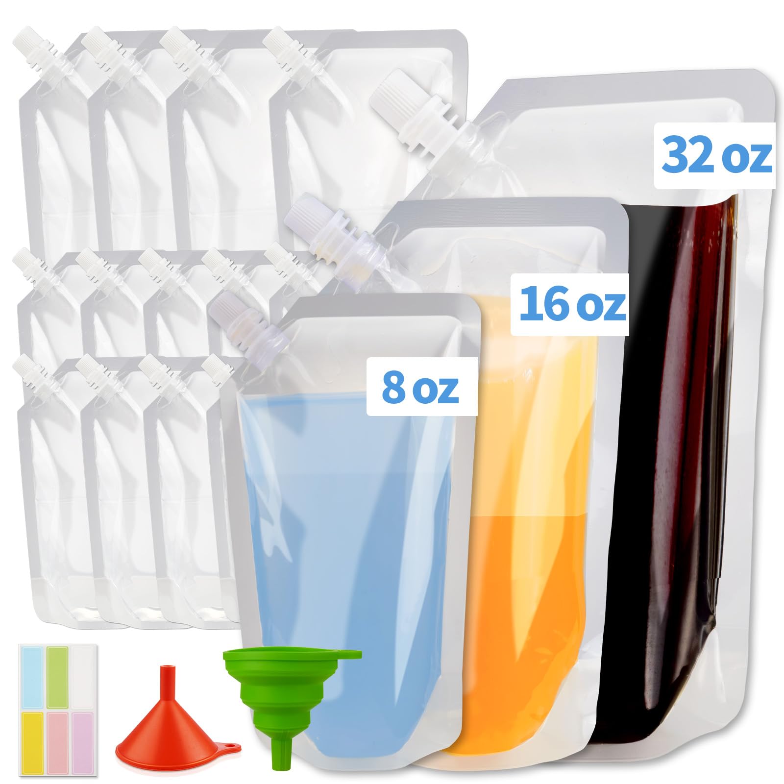 Photo 1 of ***2 PACKS INCLUDED***Xiuouix,Xiuouix 18-Pack Plastic Flask for Liquor Set - Discreet Hidden Alcohol Pouches, Leakproof Reusable Plastic Flasks with 2 Funnels for Travel, Concerts, Outdoor***2 PACKS INCLUDED***