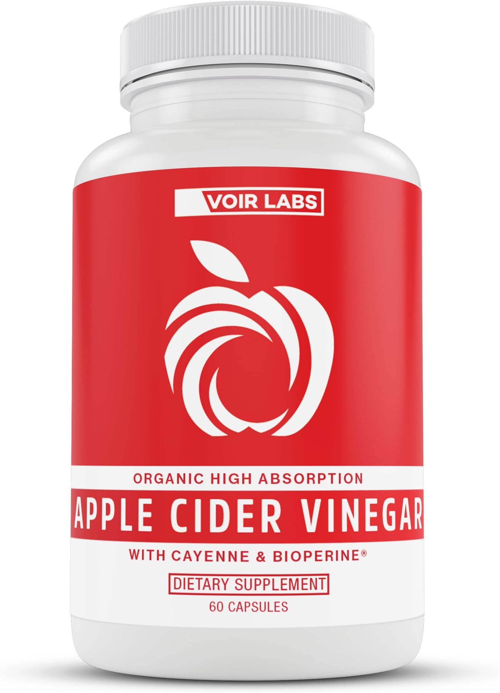 Voir Labs Premium Organic Apple Cider Vinegar Pills - High Absorption Detox, Cleanse and Weight Loss Supplement with Cayenne & BioPerine - Natural Non-GMO Cider Capsules