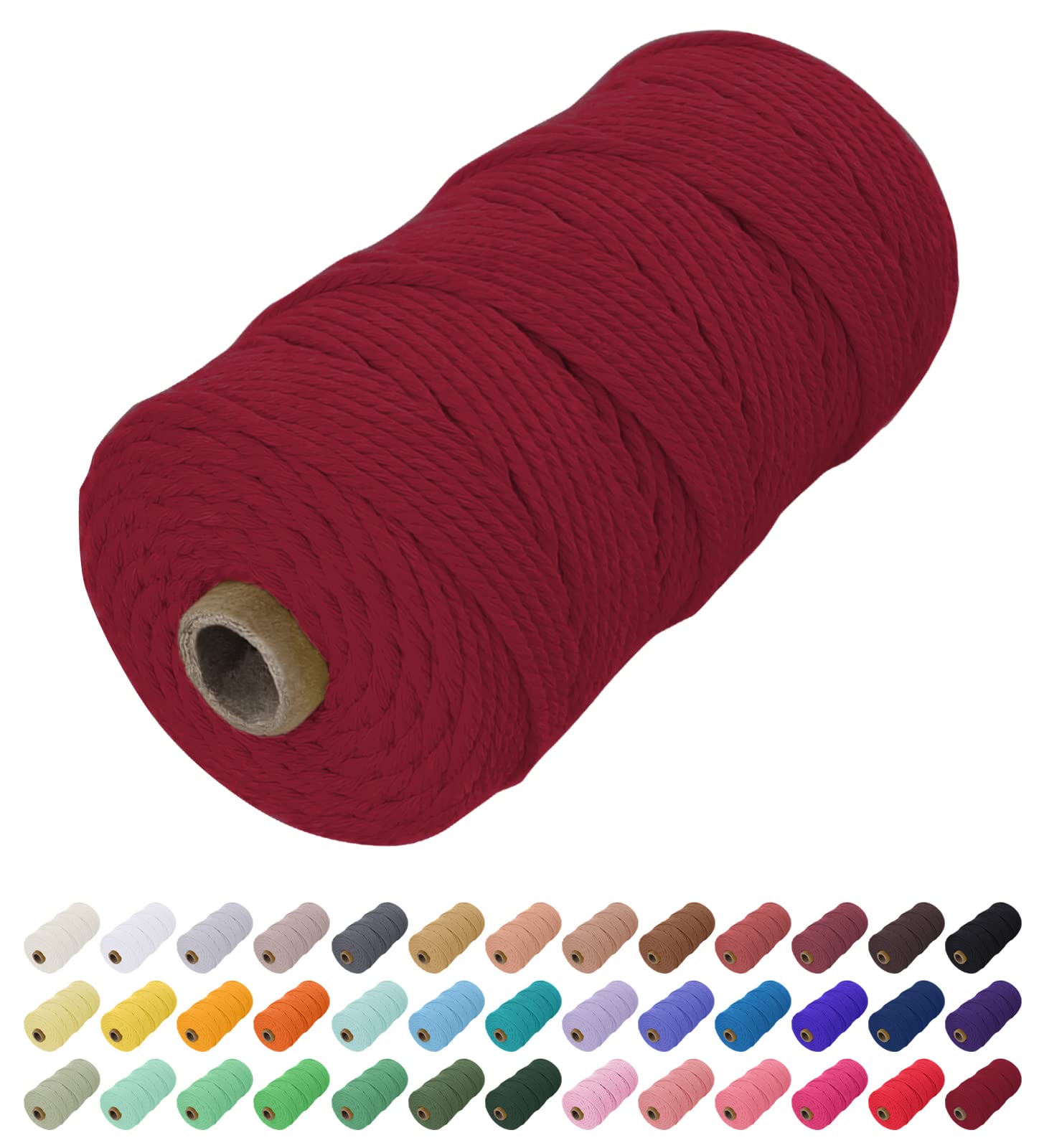 Uiopa Macrame Cord 2mm x 200m, Natural Cotton Cord Coloured Macrame Yarn Soft Rope, Macrame String Cotton Twine for Crafts, Plant Hanger, Wall Hanging, Wrapping, Christmas Decorations (Wine Red)