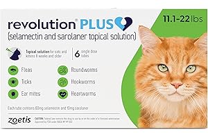Revolution Plus (selamectin and sarolaner Topical Solution) for Cats, 11.1-22 lbs (Green), 6 Tubes