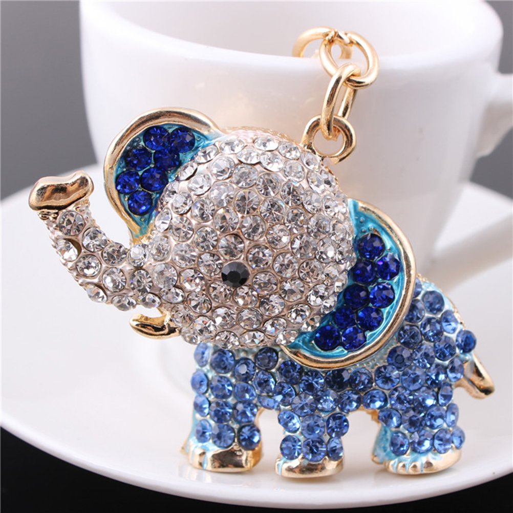 NUOLUX Cute Elephant Style Rhinestone Decorated Key Ring Keychain (Blue),M
