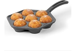 Commercial Chef Cast Iron Danish Aebleskiver Pan, Preseasoned Cast Iron Cookware for Pancake Puffs, Makes 7 Pancake Balls