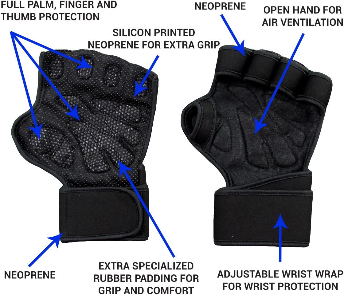 New Ventilated Weight Lifting Gloves with Built-In Wrist Wraps, Full Palm Protection & Extra Grip. Great for Pull Ups, Cross Training, Fitness, WODs & Weightlifting. Suits Men & Women : Sports & Outdoors