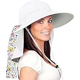 Solaris UPF 50+ Wide Brim Sun Hat for Women - Small Size Packable Lightweight, Floral Scarf Cooling Hat with Neck Flap