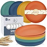 Wrova Wheat Straw Plates - 8 Inch Unbreakable Dinner Plates Set of 8 - Dishwasher & Microwave Safe Plastic Plates Reusable - Lightweight Plate for kitchen,R.V. (Colorful Series)
