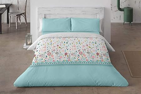 Burrito Blanco Juego de Sábanas 115 con Diseño Estampado de Aves, Flores y Hojas Muy Alegre