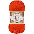 Alize Diva Silk Effect 100% Microfiber Acrylic Sport Yarn 1 Ball skeins 100gr 383yds Color (37 - Orange)