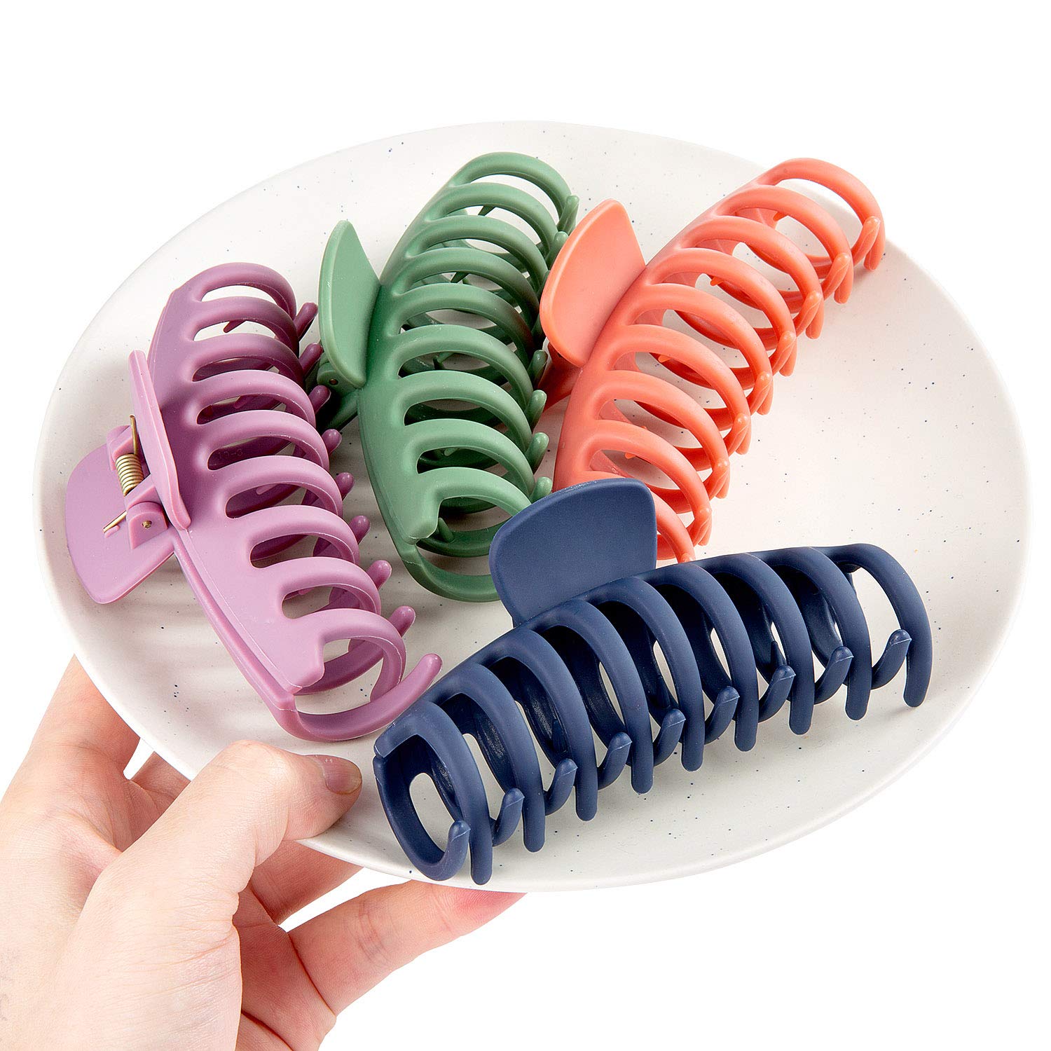 Plastic Hair Claw Clips,Comius Sharp 4 Pieces Women Thick Hair Claw Clamps,Hair Clips, Non-Slip Hair Pin,Hair Accessories for Women.(11cm /4.33 Inches Green,Blue,Rose Red,and Orange)