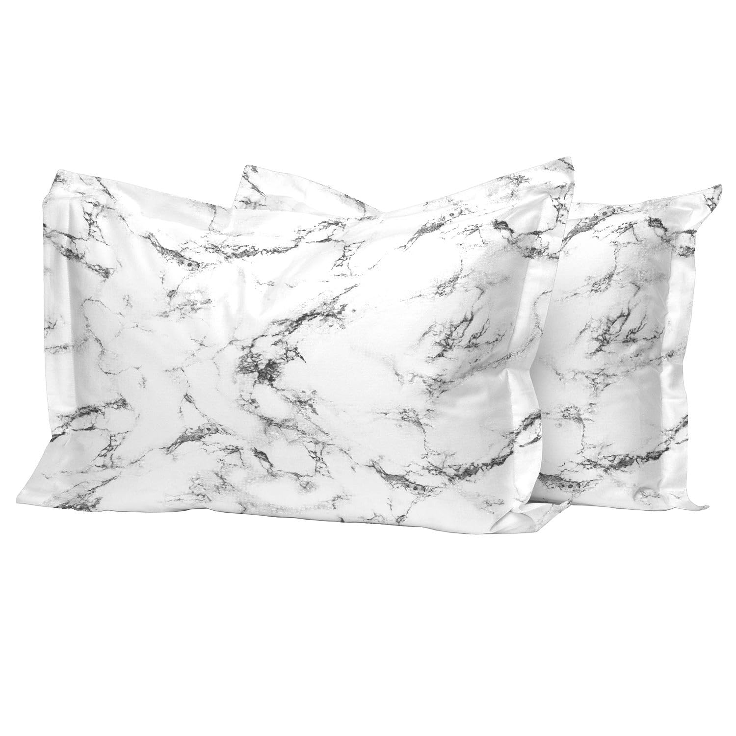 Pizuna Cotton Marble White Print Standard Pillow Cases 2 Pack, 400 Thread Count 100% Long Staple Combed Cotton Oxford Pillow Cover Sateen Cooling Oxford Pillow Case 50x75 (Printed Pillow Cases) — image 1