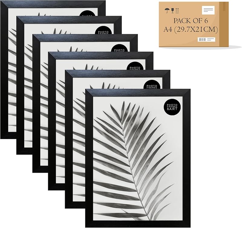 pf+a REAL GLASS Set of 6 A4 Black Photo Frames Certificate Frames Multipack A4