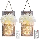 Lightess Farmhouse Mason Jar Wall Sconces Lights with Remote Control 2 Pack | Battery Operated Hanging Design, Remote LED Fairy Lights, Rustic Mason Jar Decor For Farmhouse &amp; Bedroom Indoor Walls