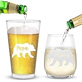 Mama Bear Papa Bear Wine Glass and Beer Glass Set - Funny Parents Wine Glass Set for Parents New Parents Couples Pregnancy An
