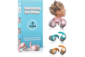Kids Swimming Ear Plugs for Small Ears, 3 Pairs Reusable Silicone Waterproof Earplugs for Swimming, Surfing, Showering - Wate
