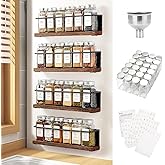 KitHero Magnetic Spice Rack with 24 Jars, 216 Labels, 1 Steel Funnel for Refrigerator，Microwave Oven - Full Set of Spice Organizer