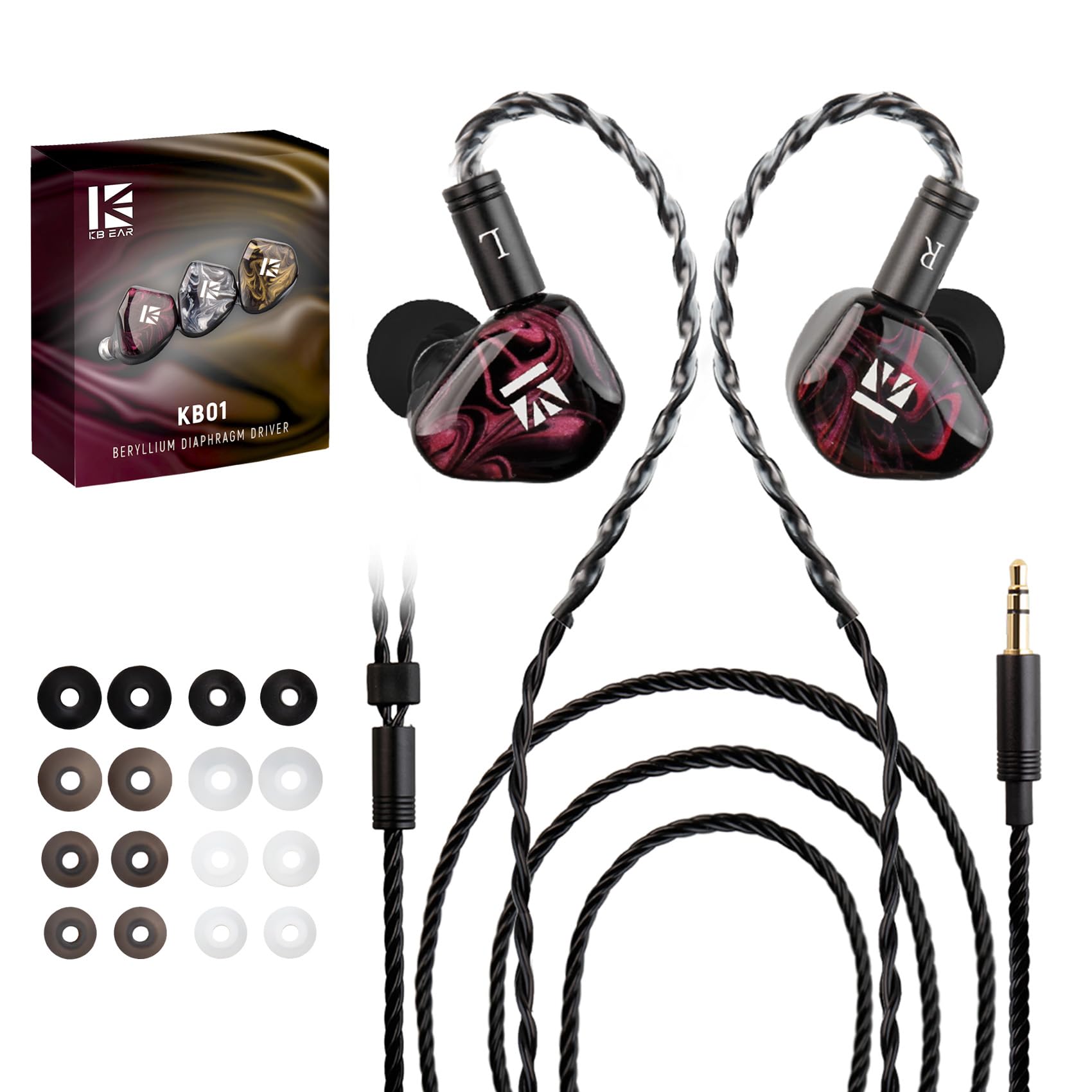 KBEAR KB01 in-ear Monitors, HIFI Beryllium Diaphragm Dynamic Driver in ears Headphones kbear inears Wired Earbuds High-end iem Earphones for Musicians Singers with Clear Sound OFC Cable/Resin Cavity