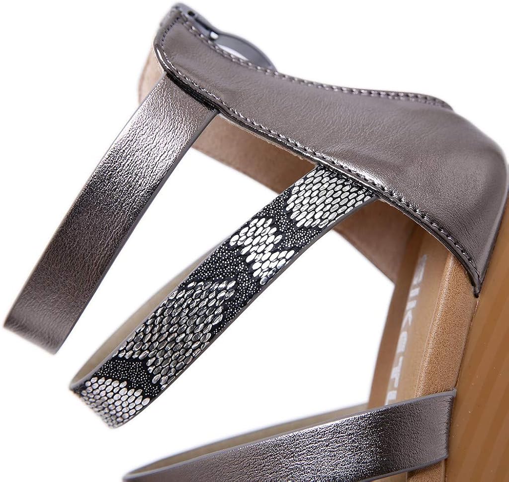 2019 New Summer Womens Snake Wedges Sandals Peep Toe Zipper Sandals Casual Large Size Shoes 5-8.5