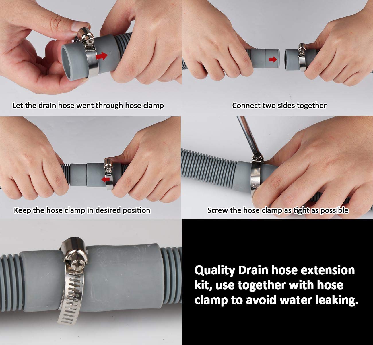1Plusselect Washing Machine Drain Hose Extension Kit, Universal Replacement Flexible Washing Mashine Discharge Hose Dishwasher Drain Hose(5FT)
