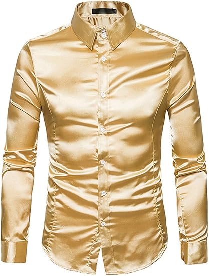 Amazon Amade メンズシャツ 長袖 ゴールド かっこいい おしゃれ Mens Shirt Long Sleeve ボタンシャツ 開襟シャツ 原宿系 ドレスシャツ 速乾 普段着 Jp100 Yellow M シャツ 通販