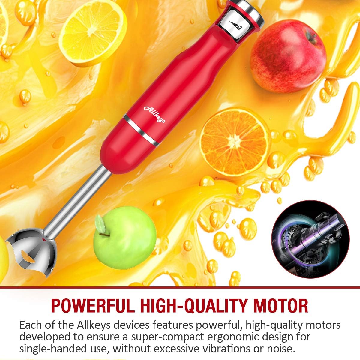 ALLKEYS 500W Immersion Hand Blender, 3-in-1 Stainless Steel Stick Blender(Titanium Reinforced), Smart Stepless Speed, Includes 600ml Mixing Beaker / Whisk Attachment /Milk Frother, BPA-Free, Detachable: Kitchen & Dining