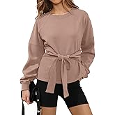 Zhiyouni Women's Long Sleeves Shirt Tops Casual 2026 Fall Fashion Crewneck Tie Knot Sweatshirt Pullover
