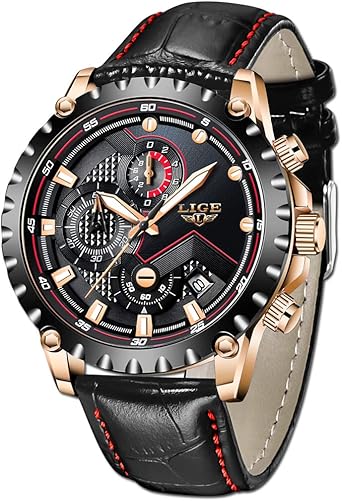 LIGE Relojes Hombres Moda Dorado Negocios Analógico Cuarzo Relojes Hombres Automática Fecha Relojes: Amazon.es: Relojes