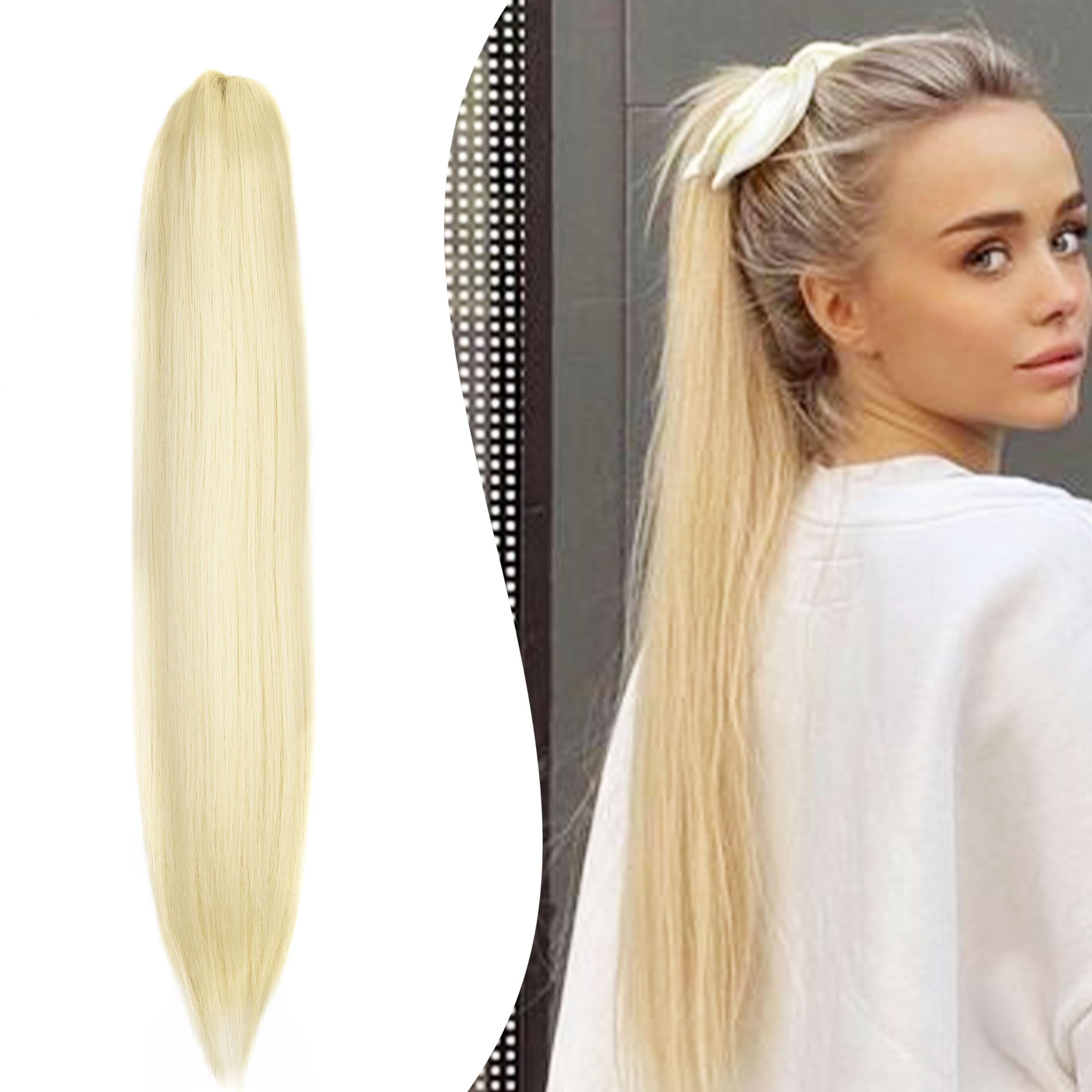 Gairyan 21" Ponytail Extension Clip in Ponytail Hair Extensions Blonde Straight Pony Tails Claw on Ponytail Long Wave One Piece Synthetic Hairpieces for Women Soft, Bleach Blonde — image 1