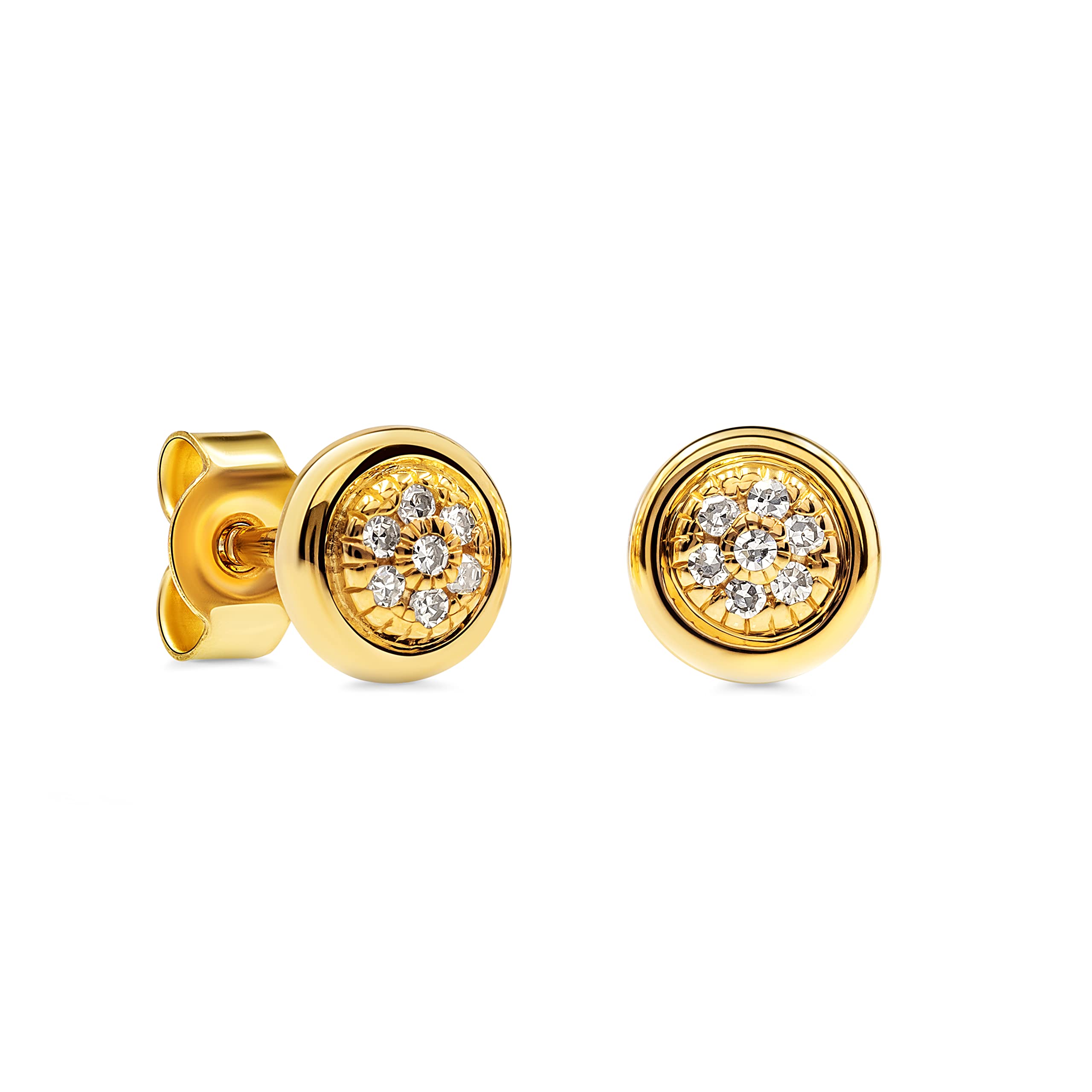 Miore 9 kt 375 Yellow Gold Stud Earrings with 0.06 ct Diamonds for Women Ø 5,5 mm