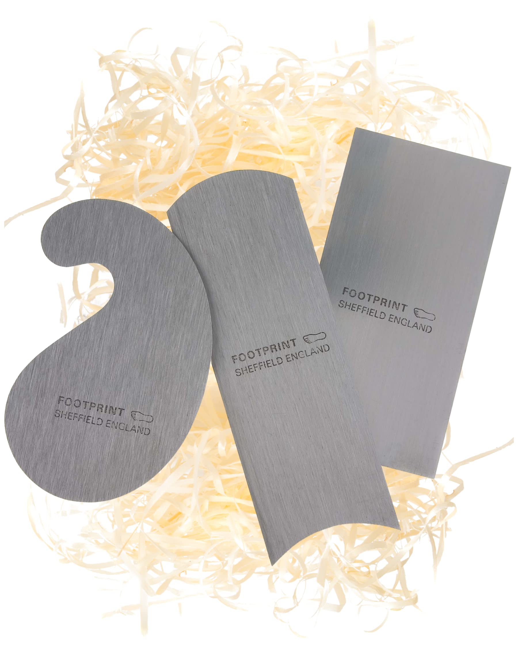 Footprint Shaped Cabinet Scraper Set - Contains Gooseneck, Hollow and 5.5 Inch Rectangular Shaped Scrapers - Made from Hardend Steel - Can be Resharpened - Made in Britain