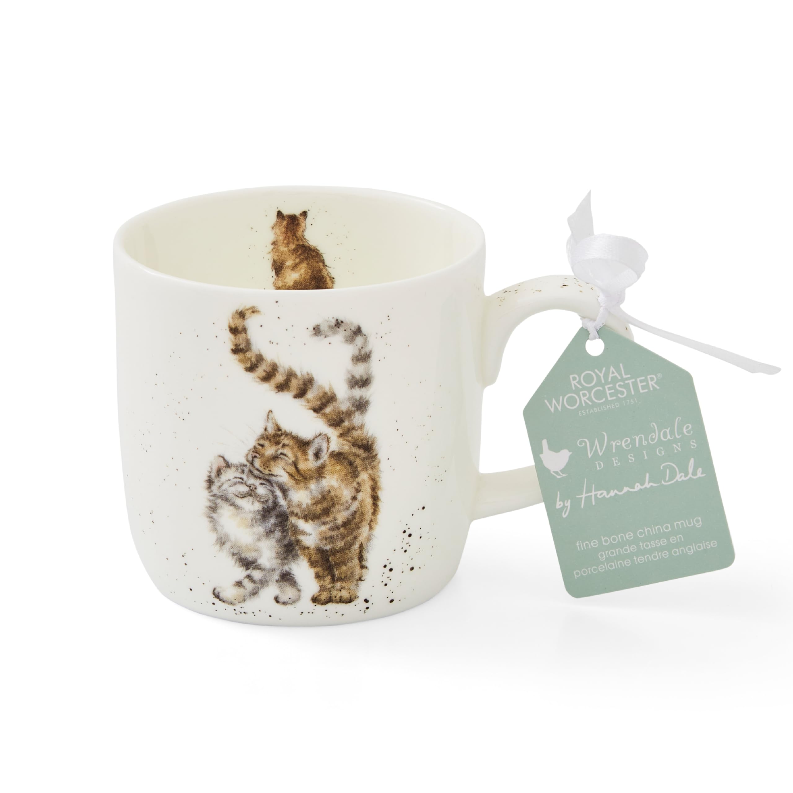 Royal Worcester x Wrendale Designs 'Feline Good' Coffee Mug - Fine Bone China White Mug with Handle, Featuring Two Cute Cat Illustrations by Artist Hannah Dale, Microwave & Dishwasher Safe, 310ml