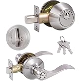 (1 Pack) Keyed Alike Front Door Lever Lockset with Single Cylinder Deadbolt Combination Set, Wave Style Lever, Front Door/Ext