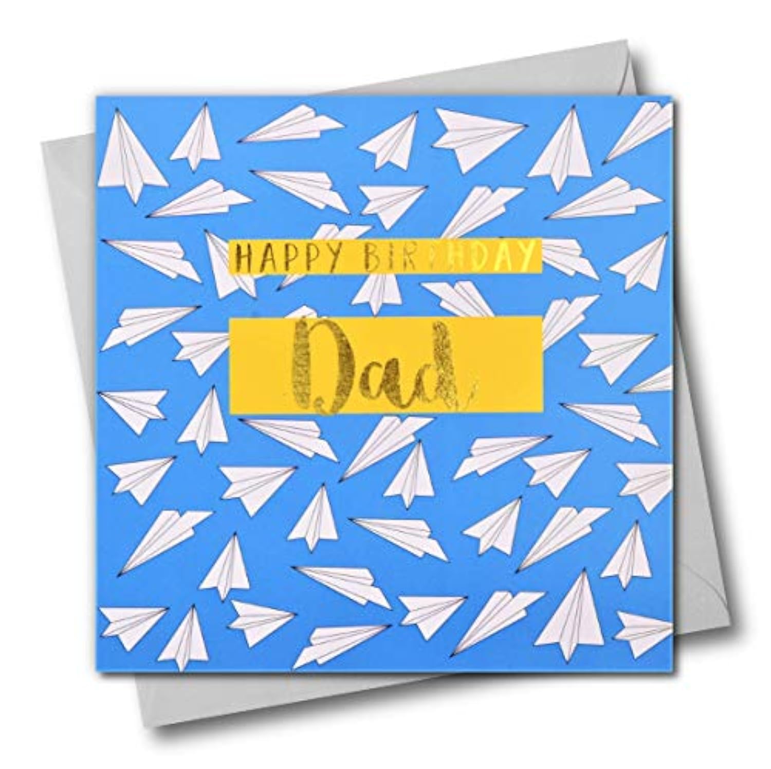 Claire Giles Greeting Cards, Happy Birthday Dad Card, Paper Planes Design Birthday Greeting Card, Text Foiled in Shiny Gold