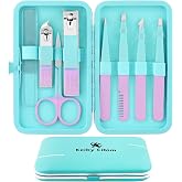 Tweezers Set and Nail Clippers 8Pcs Precision No Gaps Eyebrow Tweezer Kit for Facial Hair Men &amp; Women Travel Tweezers with Leather Case (Violet/Cyan)