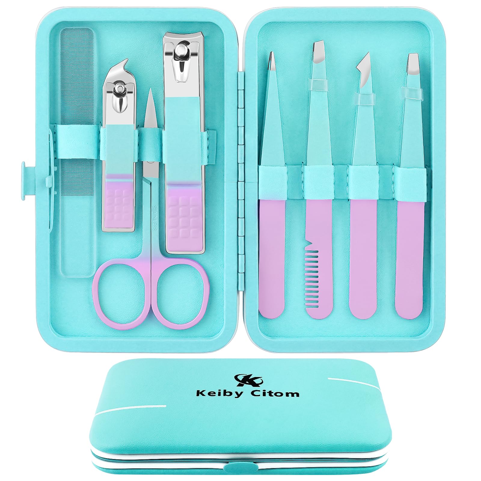 8Pcs Precision Tweezers Set for Facial Hair Women (Violet/Cyan)