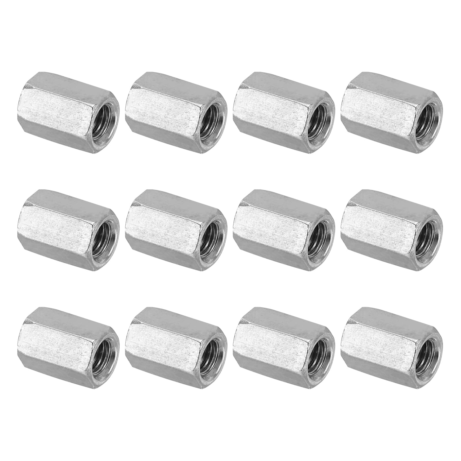 PATIKIL M5 x 0.8-Pitch 304 Stainless Steel Hex Coupling Nuts, 12Pcs 12mm/ 0.5" Length Coarse Fully Threaded Rod Coupling Nut Studding Connector Fasteners, Silver Tone
