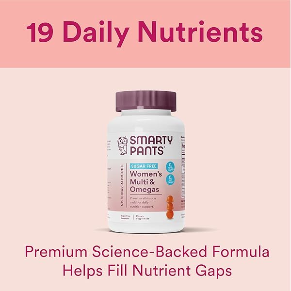 SMARTYPANTS WOMEN’S MULTIVITAMIN GUMMIES, SUGAR FREE: BIOTIN, METHYLFOLATE, OMEGA 3 (ALA), VITAMIN D3, C, VITAMIN B12, B6, A, K & ZINC, INOSITOL, GLUTEN FREE, 60 COUNT (20 DAY SUPPLY)