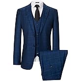 ZKHOECR Men's Tuxedo Suits Slim Fit Plaid Suits for Men 3 Piece Suit Jacket Vest Pants Set for Wedding Prom