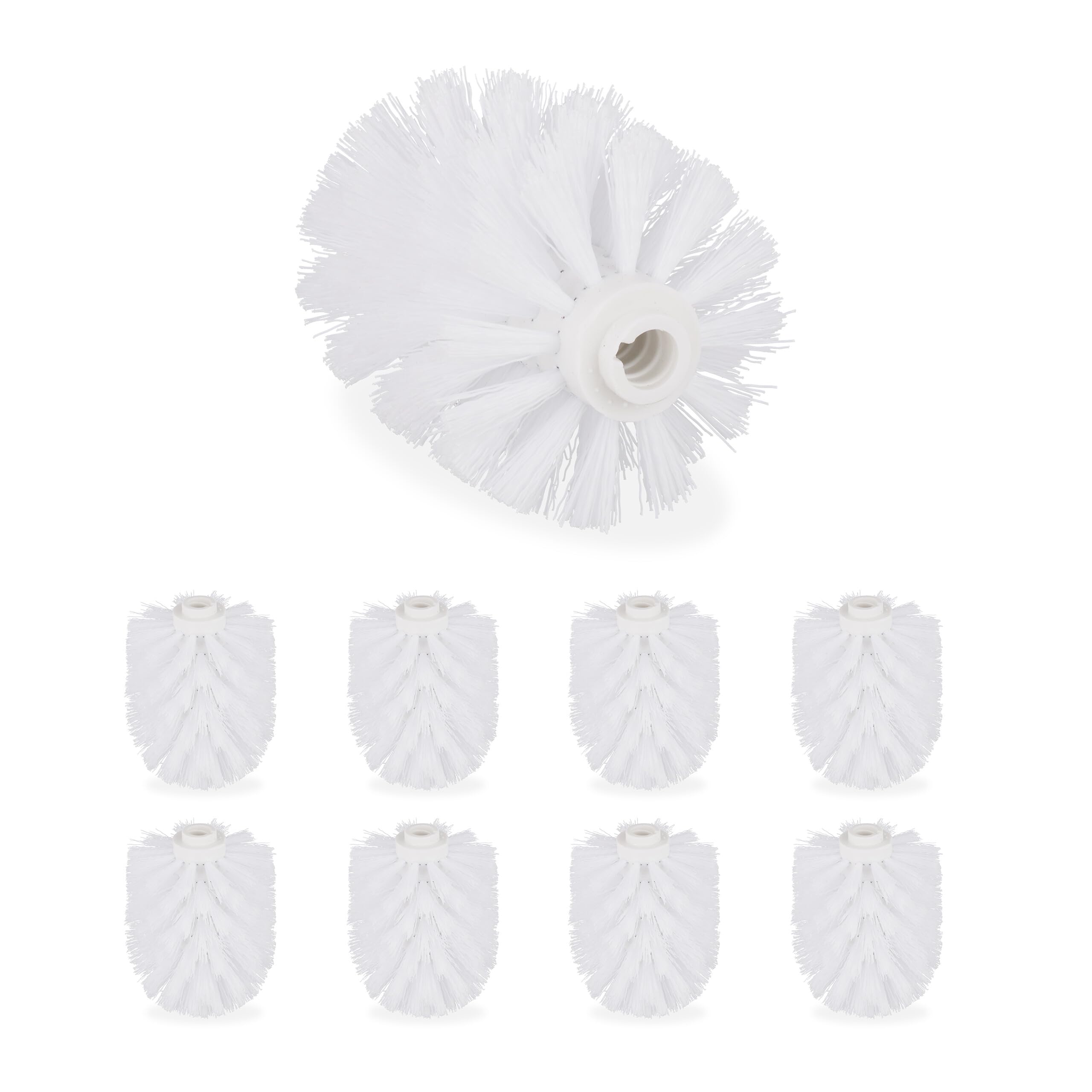 Relaxdays Toilet Brush Replacement Heads, Set Of 9, Pack Of WC Brushes, Plastic, 12 mm Thread, D: 7 cm, White