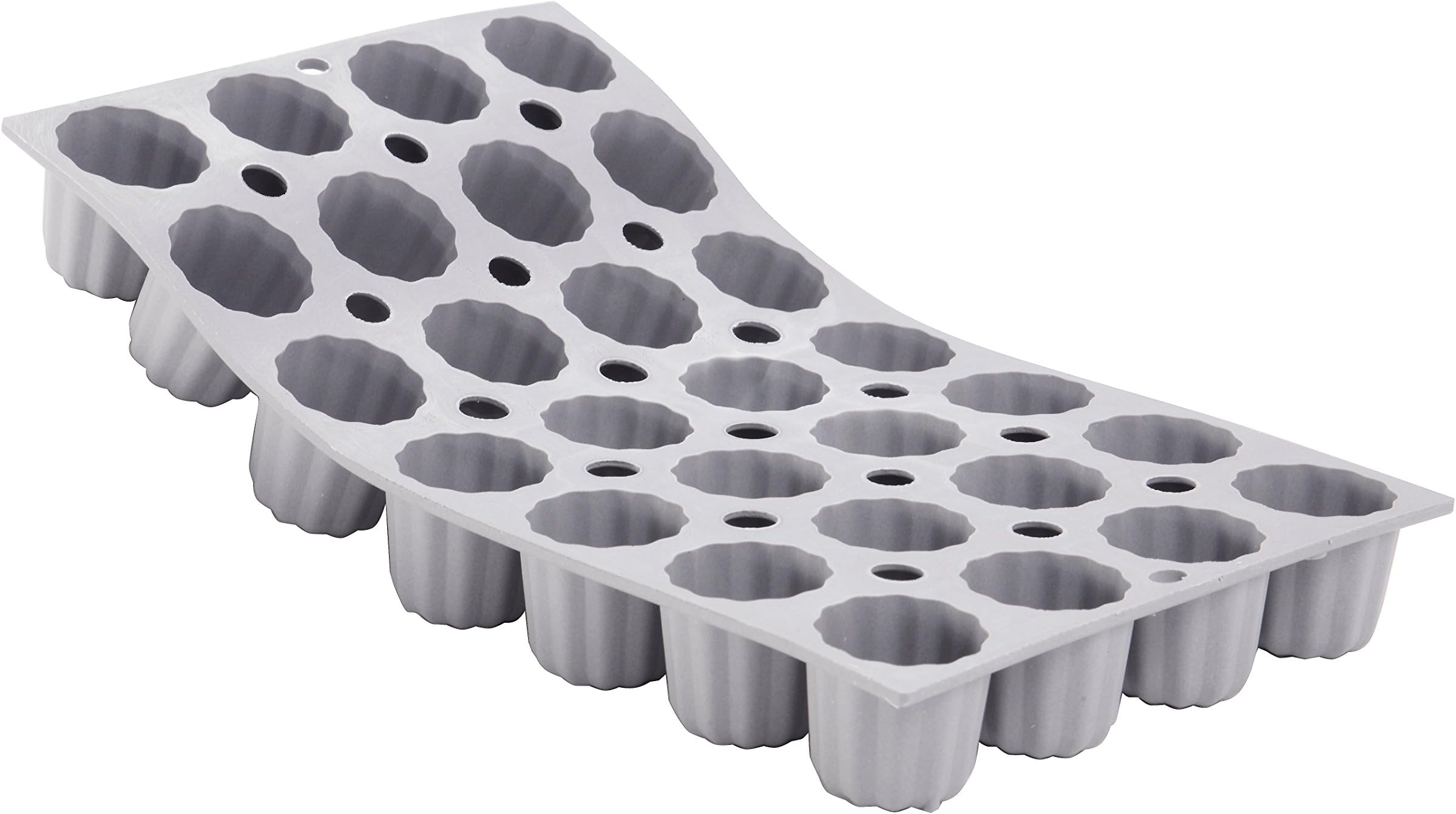 De Buyer1856.01D Elastomoule 1.9 cl Mini-Bordelais Fluted Cake Moulds, Silicone, Grey, 35.409999999999997 x 17.399999999999999 x 3.99 cm, Gray
