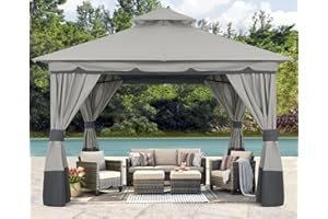 ABCCANOPY 10'x10' Outdoor Gazebo, Double Roof Patio Gazebo with Shade Curtains, Gray