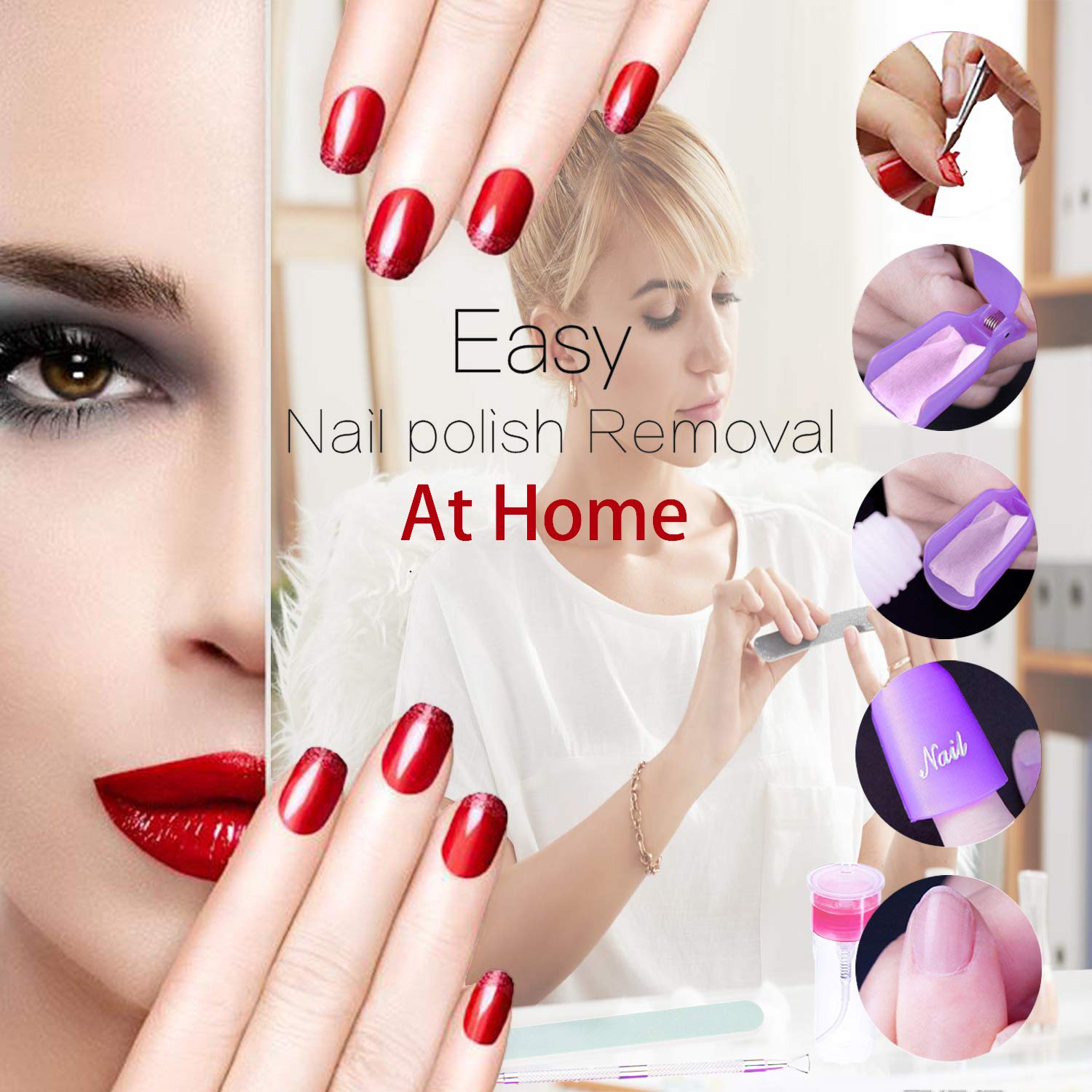 Nail Polish Remover Tools Kit - 500 Pcs Polish Remover Cotton Pads, 10 Pcs Purple Polish Remover Clips Caps, 1pc Nail Polish Remover Bottle, 1pc Cuticle Pusher, 1pc Nail Brush, 100/180 Grit Nail File and Rectangular Nail Buffer Block Tools : Beauty