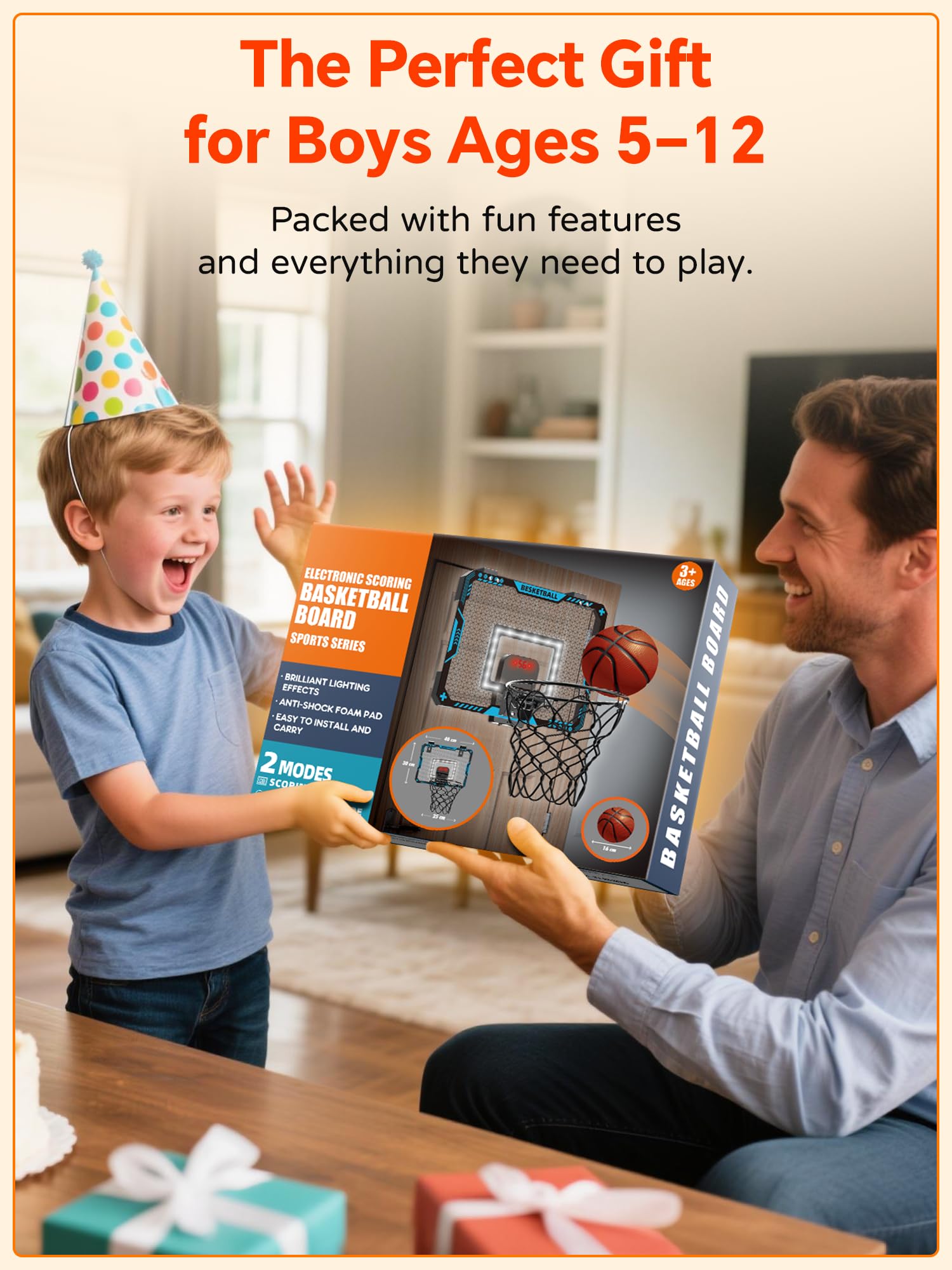 Mini Basketballkorb Indoor Kinder fürs Zimmer, Basketball Korb mit Elektronische Anzeigetafel, Faltbar, 3 Basketball, Sport Basketball Spielzeug Geschenke für Jungs Jungen (Blau) 8